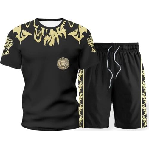 2021 summer new mens sports suit 3D print crew neck T-shirt home casual sports short sleeve running fashion Shorts Set