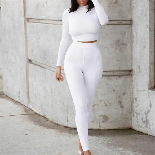 Fashion Women 2Pcs Set Fall Autumn Suit Sets Long Sleeve T-shirt Crop Tops High Waist Leggings Workout Tracksuit Elegant Clothes