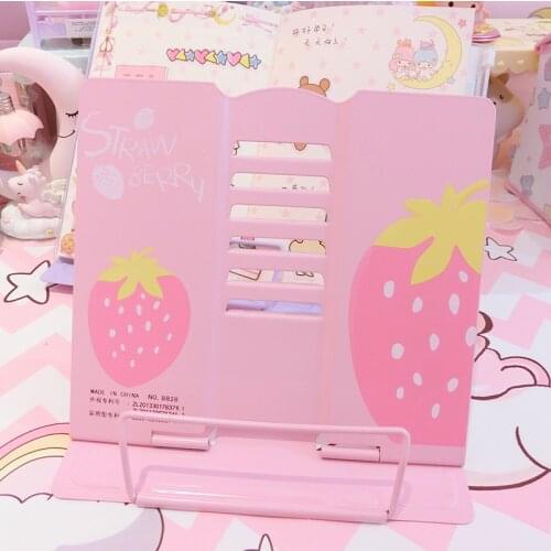 Creative books reading shelf Stainless Steel Pink Kawai Strawberry Multi-function Folding Frame Reading Bookshelf