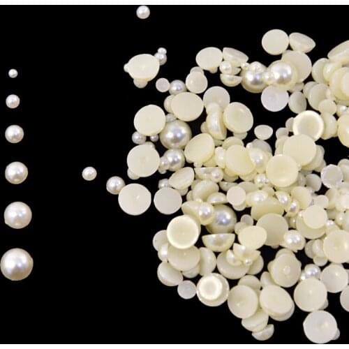 Ivory white round half Pearls beads (2mm~7mm ) 1bag of 100-1200pcs loose flatback plastic Resin bead pearl Nail Art decoration