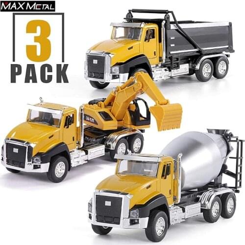 Diecast Construction Vehicles, Dump Truck, Digger, Mixer Truck, Metal Collectible Model Cars, Pull Back Cars for Children Boy