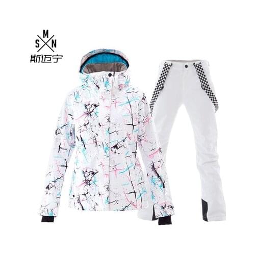 SMN Ski Suit Adult Women Snowboard Jacket Bibs Pants Winter Waterproof Breathable Warm Wind Resistant Outdoor Snowboard Suit