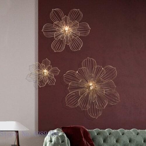 Metal gold background wall hanging Pendant Lotus lotus Artificial flower Hollow out Handmade Home decoration accessories