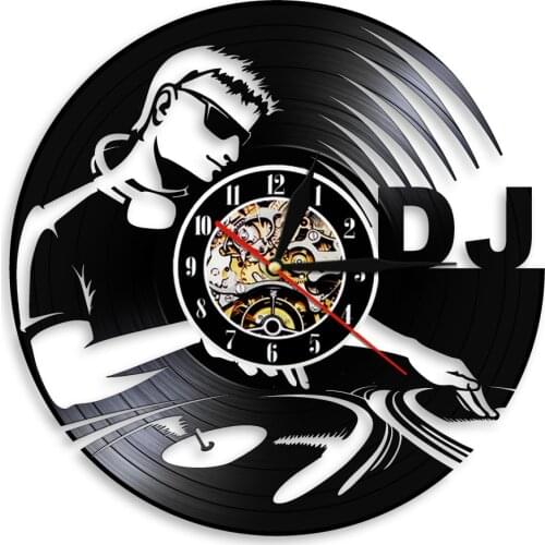 Rock N Roll DJ Player Silhouette Wall Clock Music Vintage Black Hanging Vinyl Record Wall Clock Watches Gift Idea For DJ