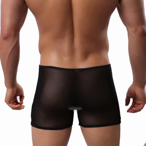 Men Super Thin Sexy Boxer Gay Lingerie Hot Mesh Transparent Soft Black White New Underwear