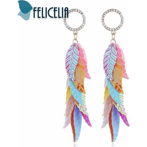 Felicelia New Arrival Long Tassel Earring Fashion Statement Jewelry Bright Colors Leaves Design Dangle Earrings For Women