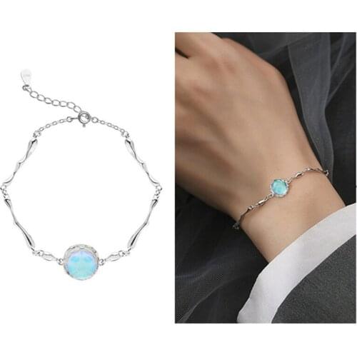 New Design Crystal Blue Ocean Bracelet For Women Jewelry Trendy 925 Silver Bangle Lady Anniversary Gift Female Bracelet Bijou