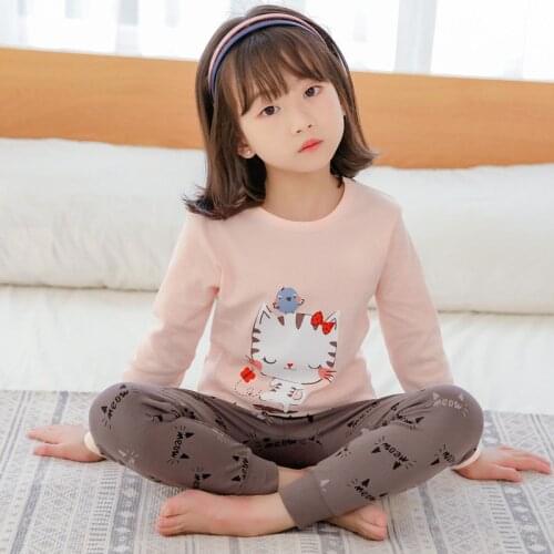 Boys Girls Pajama Sets Long-sleeves Winter Cotton Set Sleepwear Children Christmas Pajamas Cartoon Cat Pyjamas For Kids 4 6 8 9Y