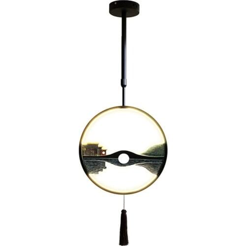 New Chinese Ring Reflection Pendant Lights Single-headed Bedroom Bedside Hanging Lights Dining Room Study Pendant Lamps Fixtures