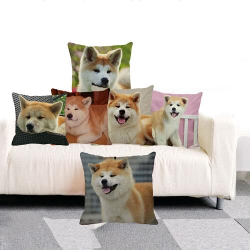 XUNYU Cute Akita Dog Cushion Cover 45*45cm Square Cushion Covers Linen Pillow Case Home Decor Throw Pillowcases B0050