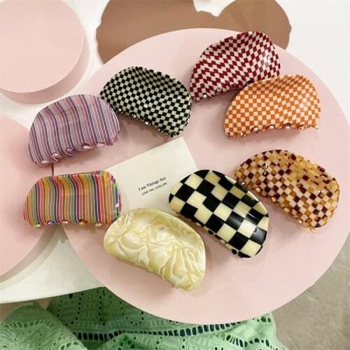 AOMU Spring Summer Korean Retro Colorful Acrylic Plaid Hairpin Irregular Geometric Wave Stripe Hair Claw for Women Birthday