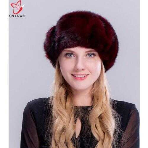 Womens fur hat for winter made of real mink fur hats, Russian women fur hat, headdress 2018, fur beret ladies hats