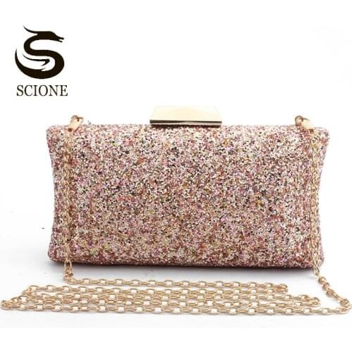 Women Evening Bag Female Sequins Party Clutch Bags Fashion Chain Bag For Ladies Makeup Glitter Wallet Bling Purses 2021 XA297M