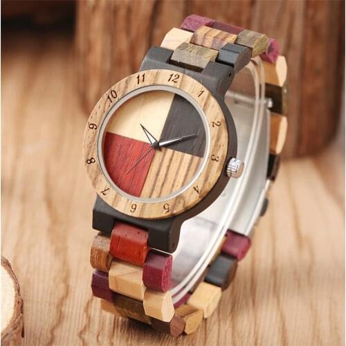 Wood Bangle Womens Quartz Wristwatch 4 Colors Mixed Dial Natural Full Wooden Lady Bracelet Watches Folding Clasp Timepiece