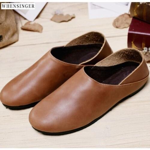 Whensinger - 2018 Cow Muscle Women Flat Shoes loafers Genuine Leather Casual Flats Shoe Comfortable Driving shoes Ventilation