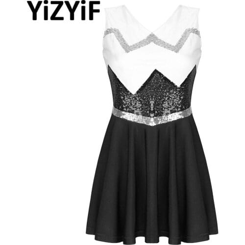 Women Ballet Dance Dress Cheerleader Costume Stage Performance Dance Competition Costume Sleeveless Flared Short Dress Dancewear