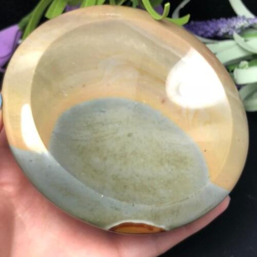 1Pcs Natural Colorful Ocean Stone Ashtray Gemstone Bowl Irregular Smooth Polished Hand Carved Chalcedony Stone Home Decoration