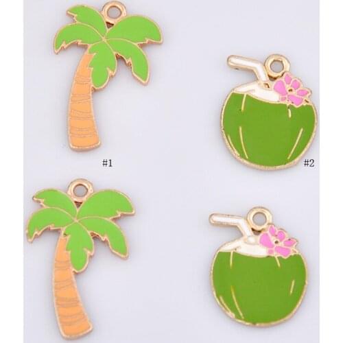 10pcs Korea enamel coconut palm tree charms DIY accessories KC gold alloy bracelet pendant metal jewelry making dangle women