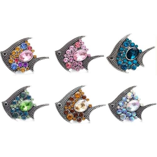 10pcs/lot New Snap Jewelry Rhinestone Fish 18mm Snap Buttons Fit 18mm Snap Bracelet Necklace Women Jewelry