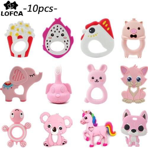 10 pieces/ lot Silicone Baby Teether Penguin Teething Monkey Pendant Raccoon Toy Giraffe Necklace For Silicone Lion Elephant