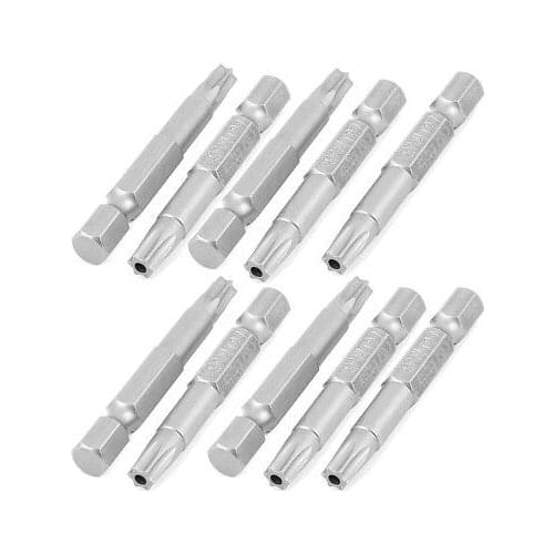 50mm Long 1/4" Hex Shank T27 Magnetic Torx Security Screwdriver Bits 10 Pcs