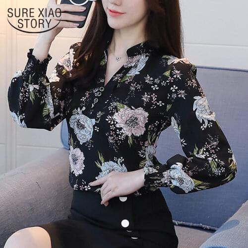 2021 new spring long sleeve blouses fashion slim casual print plus size elegant OL style women shirts chiffon clothing D556 30