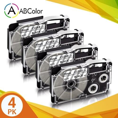 4PK XR-9X Label Tape Black on Clear XR-9X Labeling Tape 9mm Tape Cartridges High Adhension Printer Ribbon for CASIO Label Maker