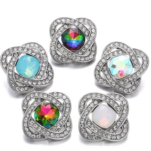 6pcs/lot New Colorful Snap Jewelry Rhinestone Crystal Flower 18mm Snap Button Jewelry Fit Snap Bracelet Necklace DIY Jewelry
