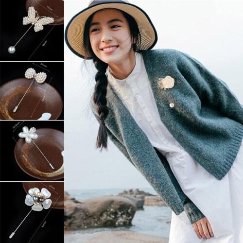 Sweater Brooch 2021 Fashion New Flower Rose Corsage Camellia Long Needle Pin For Women Sweater Shawl Shirt Collar Accessories