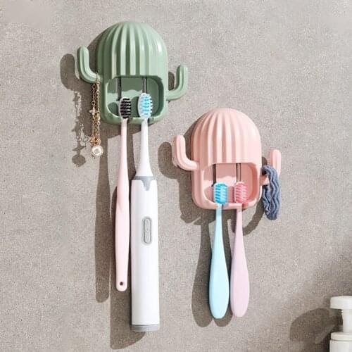 Cactus Toothbrush Holder Cute Free Punching Multifunctional Creative Bathroom Storage Toothpaste Holders Household Merchandises
