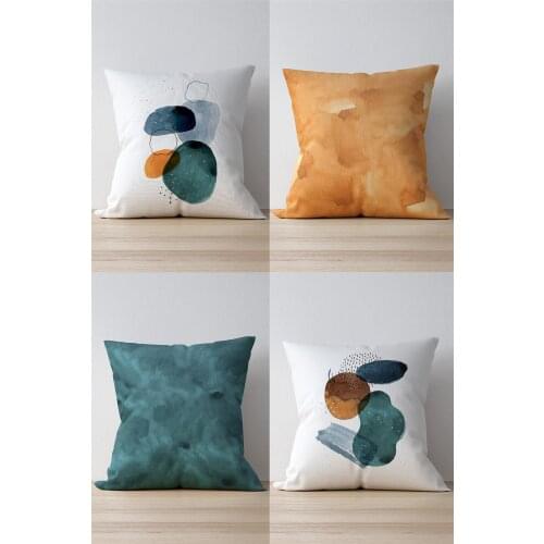 Double Side Printed Watercolor Pattern 4'Lü Suede Pillow Decorate Case 43*43 Cm Good Quality Stylish Home Garden Room Kitchen Gift Convenient Decorative Modern