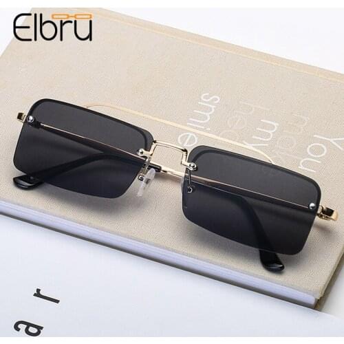Elbru Classic Small Rimless Square Sunglasses Fashion Frames With Individual Double Beams Colerful Slice Glasses For Men&Women