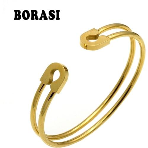 Delicate Fashion Classic Pin Bracelets & Bangles Jewelry Stainless Steel Pin Shape Bangles for Women Party Gift