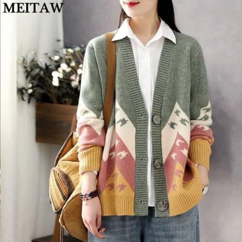 2021 Long Sleeve Women Knitted Cardigan Sweaters Ladies Autumn Winter Printed Sweater Coats Korean Chic Outwear