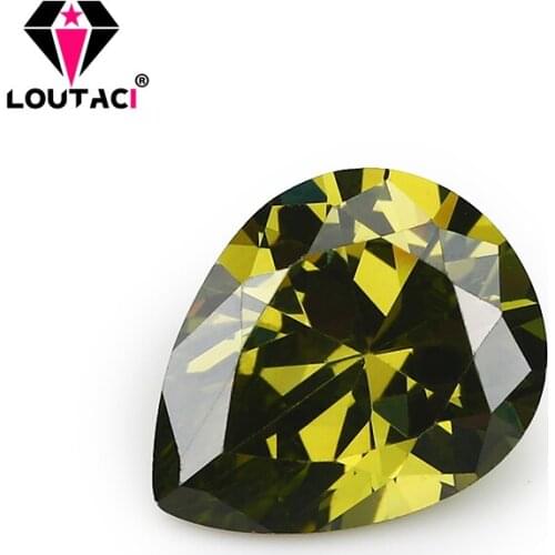 LOUTACI Womens Peridot Pear Cubic Zirconia Fancy Rings 5A Rare Gemstones Big Size 8x12-13x18mm