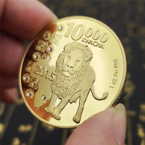 Replica 2015 Zambia Republic 1oz.999 African lion10000 Kwacha Gold Animal Commemorative Coin Collection Souvenir Gifts