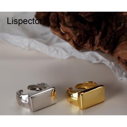 Lispector 925 Sterling Silver Korean Thick Glossy Rectangle Rings for Women Minimalist Matching Rings Unisex Party Jewelry Gifts