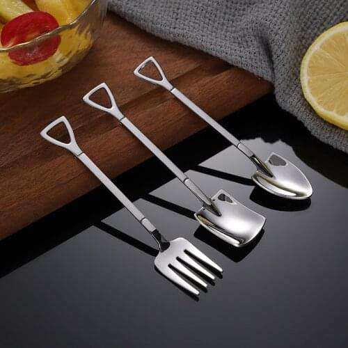 Creative Stainless Steel Retro Spoon Shovel Dessert Fork Ice Cream Coffee Honey Spoons Teaspoons Tableware Kitchen Gadgets