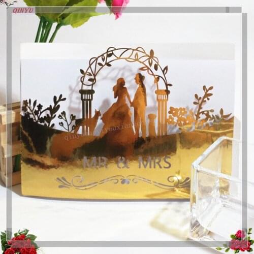 1/10/30pcs Design Ribbons Flower Bow Laser Cut Wedding Invitations Cards custom Type Print Lace Message Greeting Invite Card 5Z