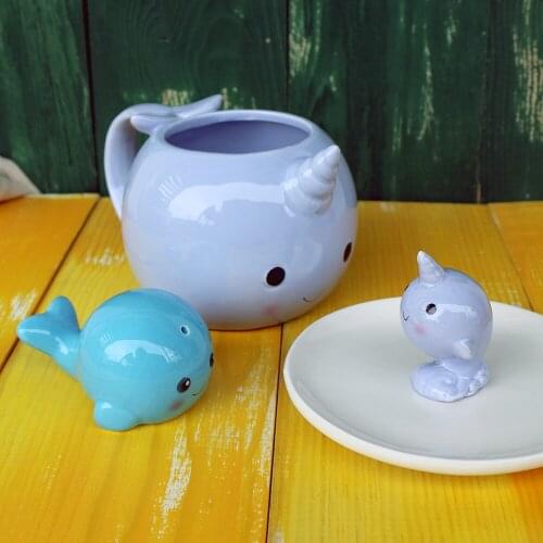 Narwhal Mug Jewelry Plate Seasoning Bottle Cute Whale Jewelry Plate Ceramic Decoration Birthday Gift tumbler cup tea cup CL70708