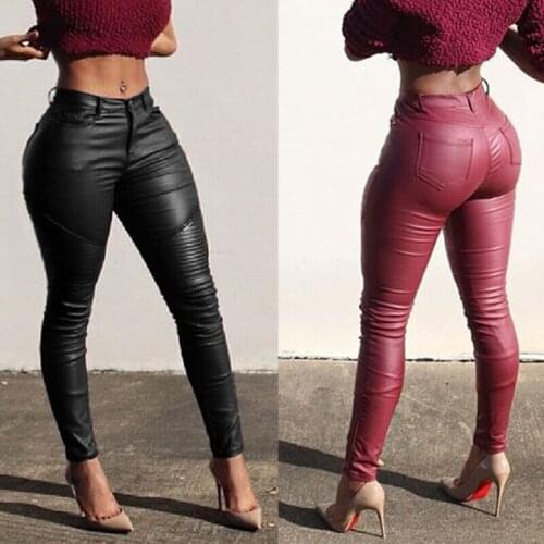2020 Newest Hot Sexy Women Slim Leather Pants Skinny Stretchy Pencil Pants High Waist Pants PU Leggings