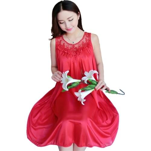 Summer Nightgown Women Solid Sleepwear Women Satin Lace Nightdress Silk Sexy Nightwear Ladie Home Dress Sleep Plus Size 4XL 2084