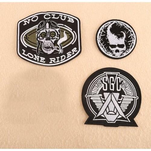 Punk style mens motorcycle leather denim jacket DIY decorative skull patch iron on the down jacket badge cloth sticker