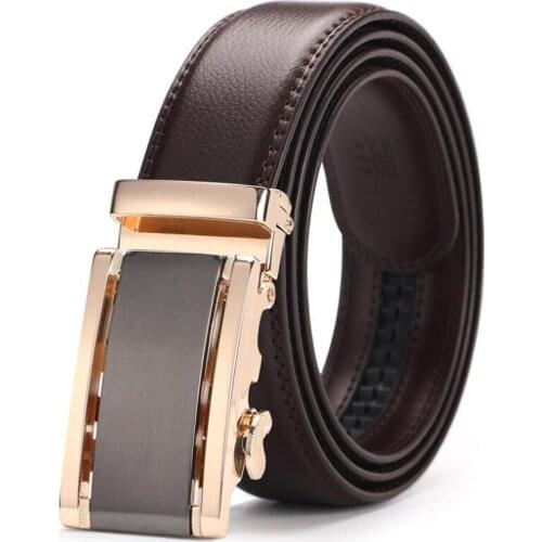 Kemeiqi Mens two-layer leather belt with automatic buckle casual all-match mens leather fashion luxury belt Formal Belts