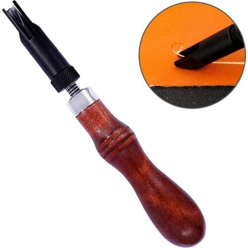 Imzay Adjustable Durable V Type Push Grooving Device Wood Handle Groover Craft Gouge Tools Leather Craft Tools