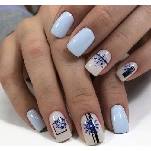 Newest Hanyi-456 3D snowflake design nail sticker decal stamping back gule DIY nail decoration accessory