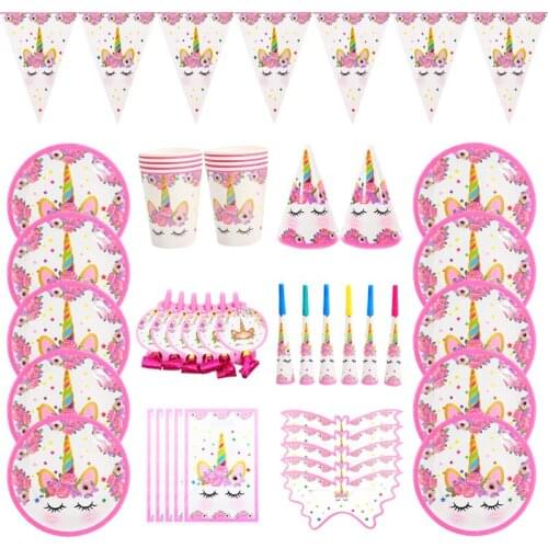 New Pink Unicorn Theme Party Disposable Tableware Paper Plate Cup Birthday Party Decor Baby Shower Girls Kids Unicornio Supplies