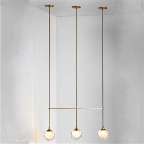 Post modern stitching rod pendant lights bedroom living room Nordic glass ball bedside lamps dining room gold crystal fixtures