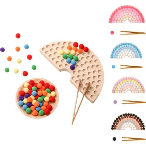 Montessori Rainbow Board Toys Baby Wooden Educational Toys Color Sorting Sensory Nordic Wood Toys Clip Beads Games Gift For Kids