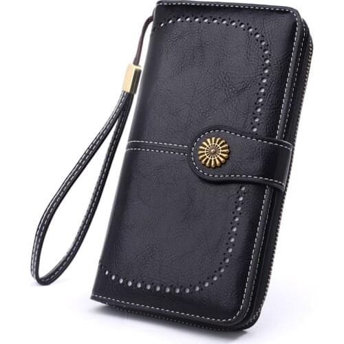 Retro Womens Wallet Zipper Long Purse With 12 Slots Design Wallets For Cell Phone Card Holder Coin Money Purse Monedero Mujer